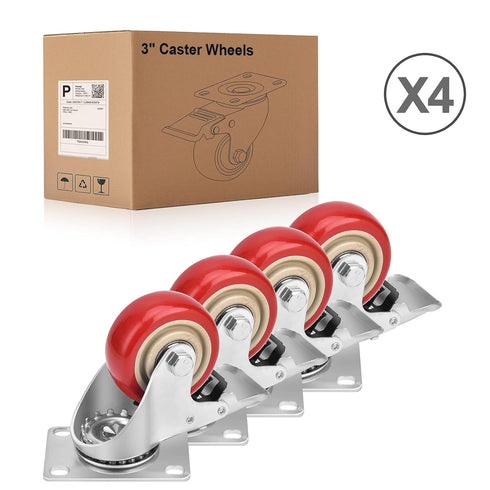 3 Inch Industrial Heavy Duty Swivel Caster Wheels, Set of 4 with Brake, Load Capacity 1600lbs for Various Applications