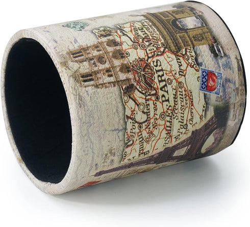 Vintage Pen Pencil Holder Cup, Retro Beige Desk Organizer for Home Office Living Room (Paris Eiffel Tower Round)