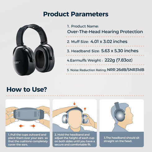 Noise Cancelling Headphones for Adults Kids, Adjustable Ear Muffs for Autism, Effective Hearing Protection