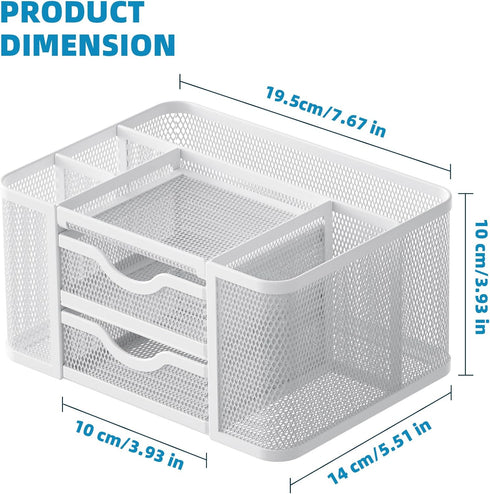 Marbrasse Mesh Desk Organizer - Pen Holder with 2 Drawers, Multi-Functional for Office Art Supplies