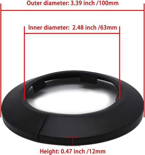 Fit 2.48" Outer Diameter Flange Water Pipe Cover, Black PP Plastic Escutcheon Collar for Wall Pipe Decoration