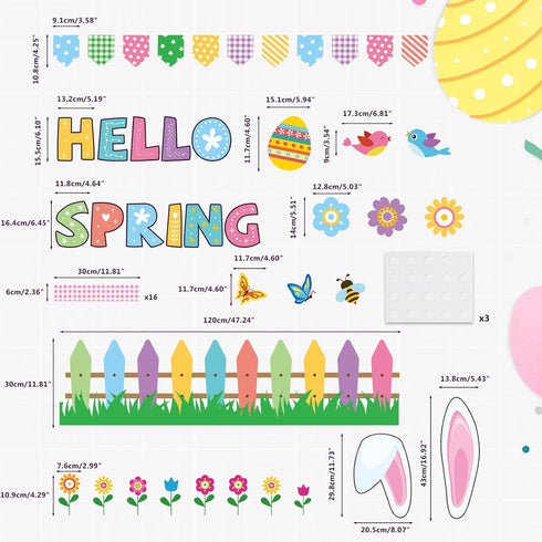 Happy Easter Bulletin Board Set Easter Classroom Decoration Pink Check Border Rabbit Bees Butterflies Hello Spring Cutouts Bulletin Board for Kids Classroom School Nursery Blackboard Home Wall Decor