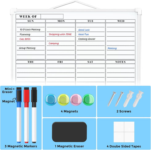 MaxGear Small Weekly Calendar Dry Erase Board, 16"x12" Hanging Double-Sided White Board for Planning, School, Office