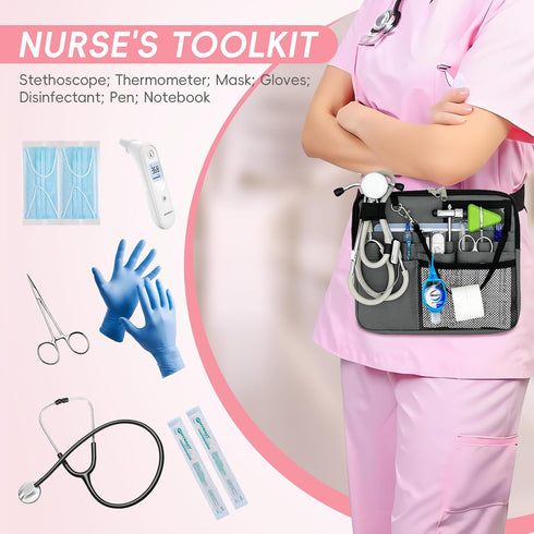 MELINON Pack Nurse Fanny with Medical Gear Pockets - Durable Nurse Waist Pouch with Tape Holder, Adjustable Strap