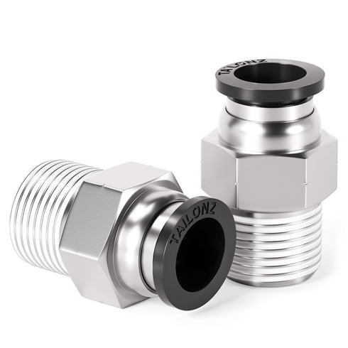 TAILONZ PNEUMATIC Male Straight Push to Connect Fittings, 3/8 Inch Tube OD x 1/4 Inch NPT Thread, Pack of 10