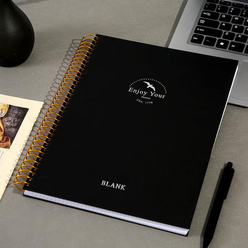 FLYING EAGLE Large Blank Spiral Notebook Journal, 8.5 x 11, 210 Pages, Hardcover Sketchbook for Men Women, Black