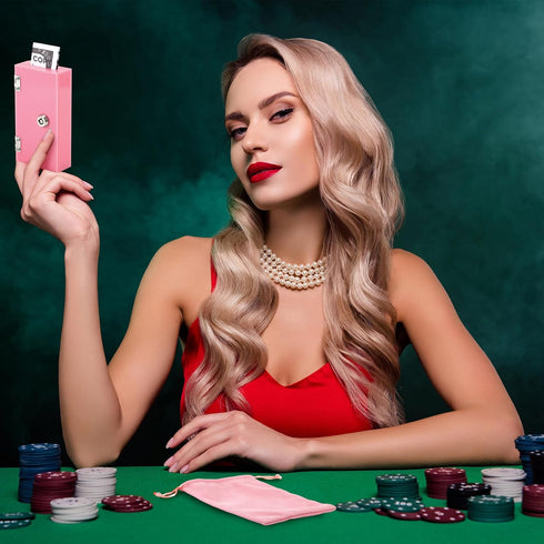 4 Sets CroBlissful Pink Money Bank Acrylic Box for Gambler Winner Bank Portable Safe Casino Money Box Gift for Gambler