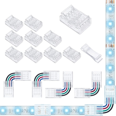 Led Strip Connectors, 4 Pin 10 Pack and L Shape 4-Pin LED Corner Connectors for 10mm Wide Strips