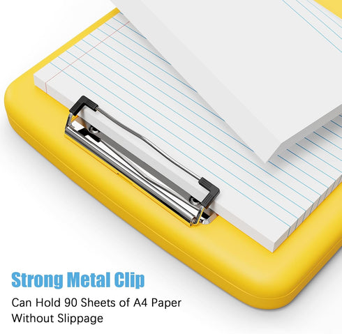 Hongri Plastic Clipboard with Storage, Heavy Duty Slim Clipboard for Work, Size 14 x 9.6 x 1.2 Inches, Yellow