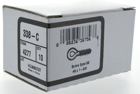 Hillman 4277 Stainless Steel Screw Eyes, #8 x 1-5/8", 10 pieces