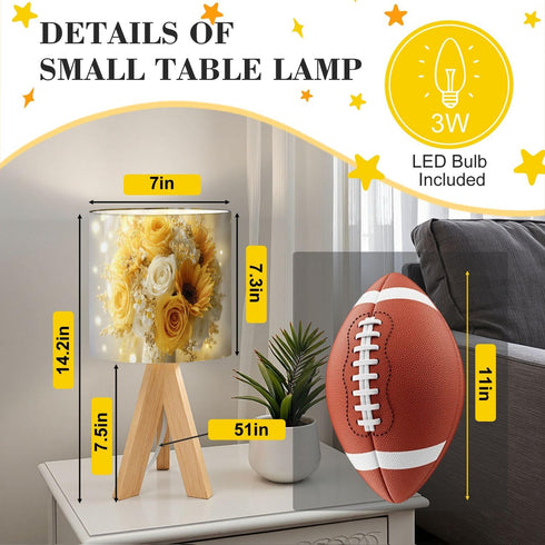 RAINFALLARING Tripod Bedside Table Lamp for Bedroom Elegant Yellow White Rose Bouquet Sunflowers Glitter Accents