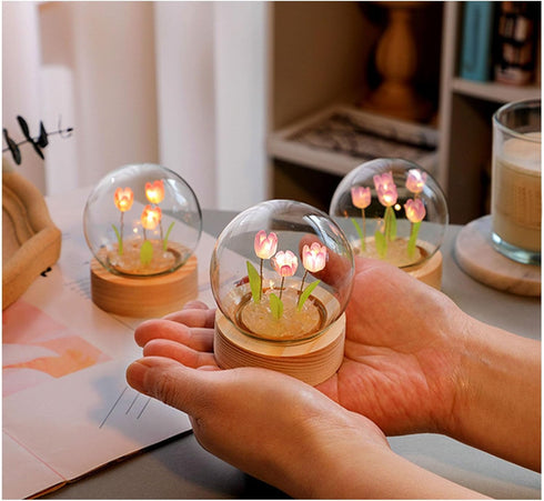 Beufee Flower Lamp, Tulip Lamp Handmade Artificial Flower Table Lamp Flower Desk Lamp Tulip Night Light Unique Lamps