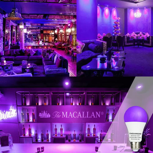 FAGUANGAO 9W A19 UV Blacklight Bulb, 75W Equivalent, E26 Medium Base, 120V UVA 390-400nm, 4 Pack for Parties