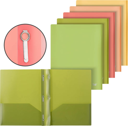 Mr. Pen Plastic Folders with Pockets and Prong, 5 Pack Assorted Colors, Pocket Folders with Fasteners