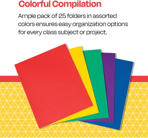 School Smart Smooth 2-Pocket Folder with Fasteners, Assorted Colors, Pack of 25