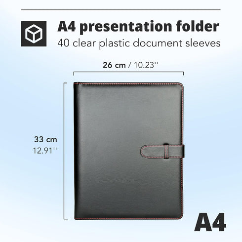 H&S A4 Portfolio Folder with Ring Binder Mechanism, Faux Leather Business Padfolio, Black Conference Organizer