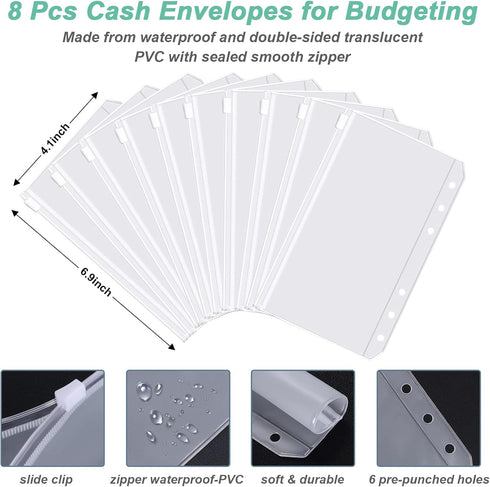 A6 Rnivvi Budget Binder with Zipper Envelopes, Money Saving Binder Cash Envelopes for Budgeting, PU Leather Planner