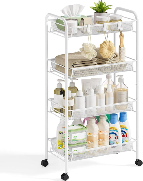 SYKIARIOL 4-Tier Metal Utility Cart, Mesh Wire Rolling Cart on Wheel, Storage