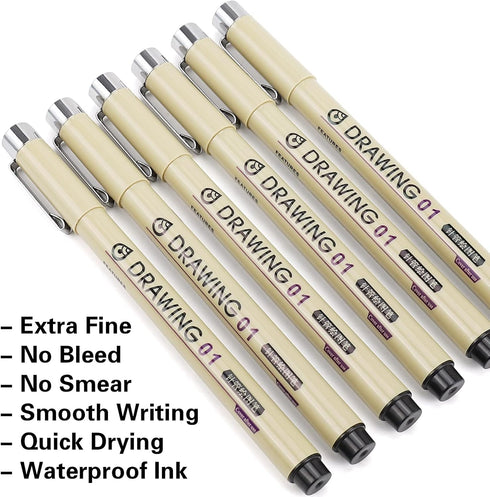 Extra Fine Point Writing Pens: 6 Black Ultra Thin 0.25mm No Bleed Gel Felt Ink Markers for Bible Journaling