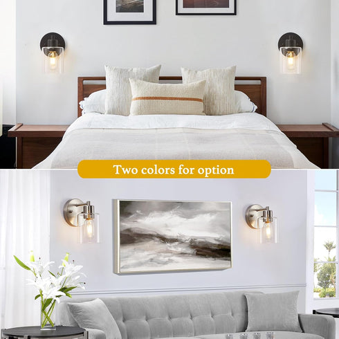 Wall(1PACK) Black Wall Sconce,Wall Light Fixtures, Modern Bathroom Light Fixture with Clear Glass Shade and Moisture
