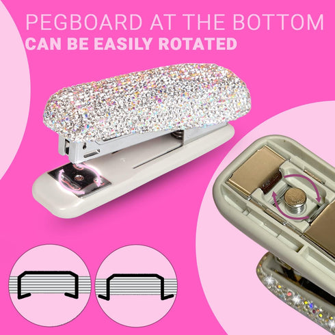 TISHAA Bling Crystal Rhinestone Full Size Stapler for Work, Office (White Base)