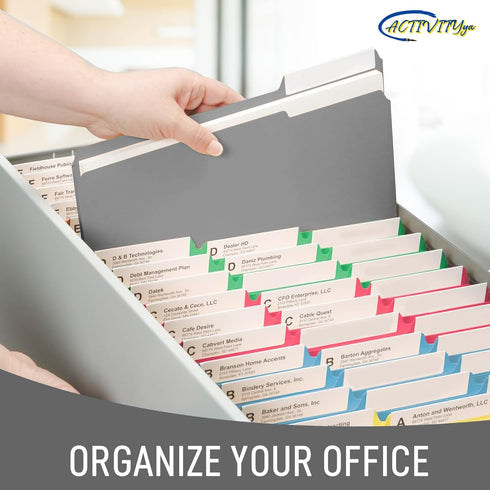 Grey File Folders - 1/3-Cut Tabs, Letter Size, 12-Pack - Durable Office Filing Folders