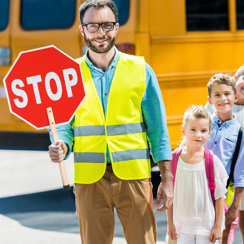Yahenda Stop Slow Sign Traffic Set, 13" x 13" Double Sided Hand Stop Sign with High Visibility Vest for Road Work