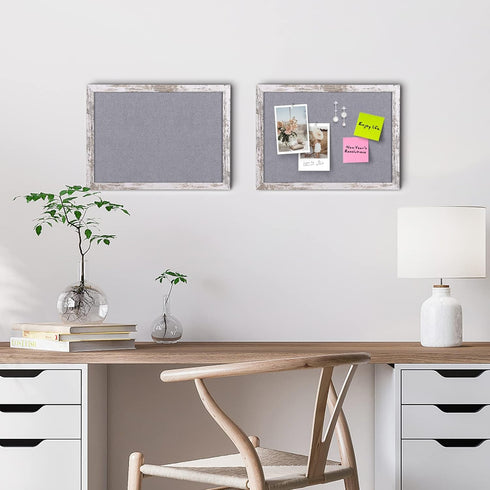 Gray Felt Bulletin Board, Decorative Hanging Boards with White Rustic Wood Frame, Vision Board for Office Home
