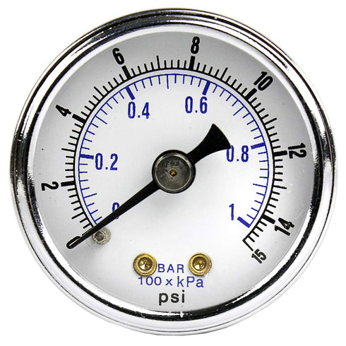 PIC Gauges 102D-158B-GL Center Back Mount Dry Pressure Gauge, 1.5" Dial, 0/15 psi Range, Black Steel Case