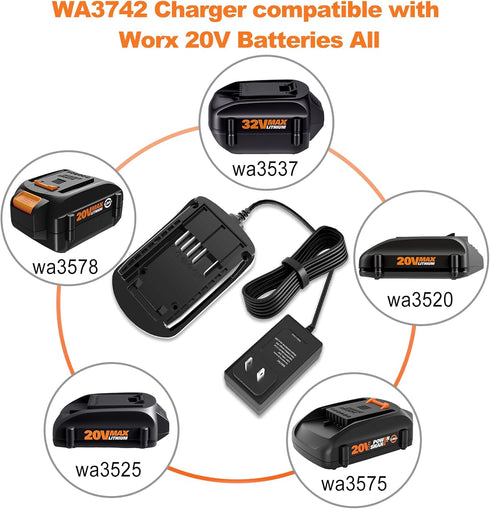 Koedsion WA3742 20V WA3525 WA3520 WA3578 20v WA3732 WA3875 WA3881 Charger Compatible with Worx Lithium Battery