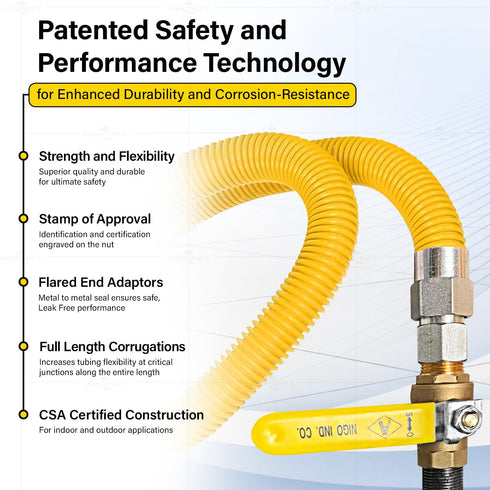 Flextron FTGC-YC38-48 46" Flexible Epoxy Coated Gas Line Connector, Yellow/Stainless Steel