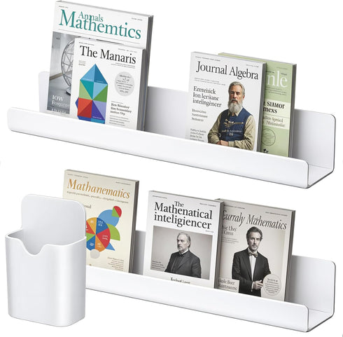 HANLANXUE 2 Pack Magnetic Book Shelf with Pen Holder, Acrylic Reusable Display Panel