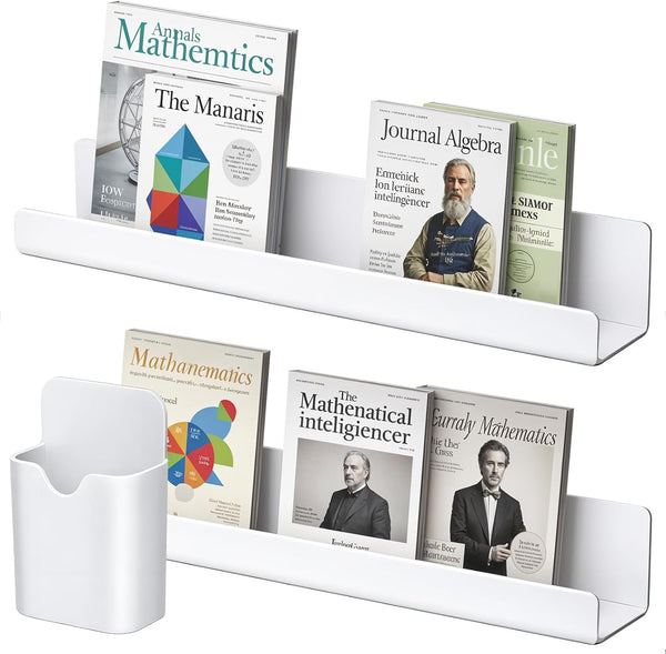 HANLANXUE 2 Pack Magnetic Book Shelf with Pen Holder, Acrylic Reusable Display Panel