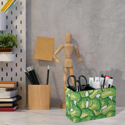 Generic Broccoli Stack Desk Organizer Leather Pen Holder Desktop Storage Makeup Drawer for Remote Control