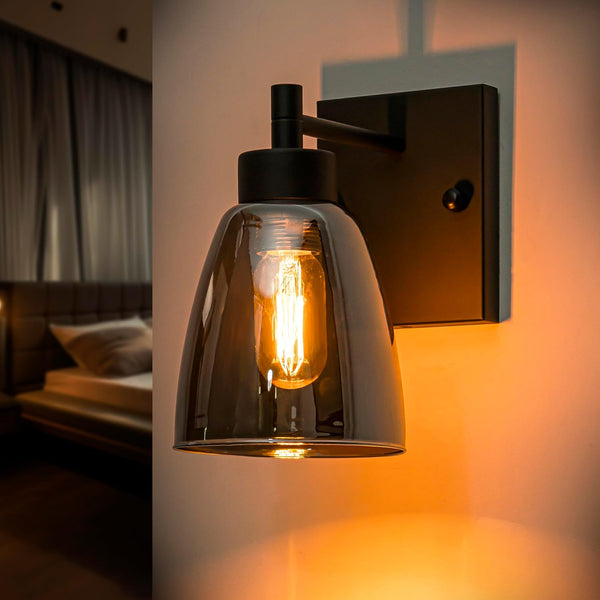 Kasiqilight 6 Inch Black Wall Sconce Light Fixture with Transparent Glass Lampshade, Industrial