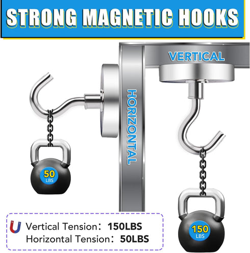 TRYMAG 25 Pack Heavy Duty Magnetic Hooks, 150Lbs Strong Neodymium Hooks for Hanging in Office, Toolbox, Storage