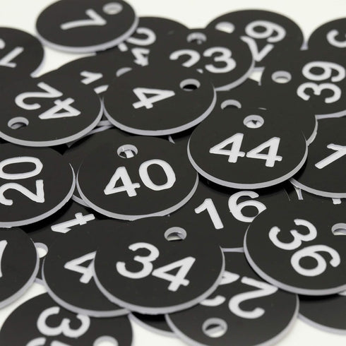 StayMax Plastic ID Tags Without Key Rings, Engraved Number Keys (1-100, Black)