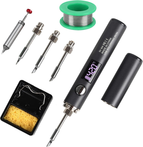 Larlarsa Cordless Soldering Iron Kit, Rechargeable USB-C Soldering Pen with OLED Screen, Portable