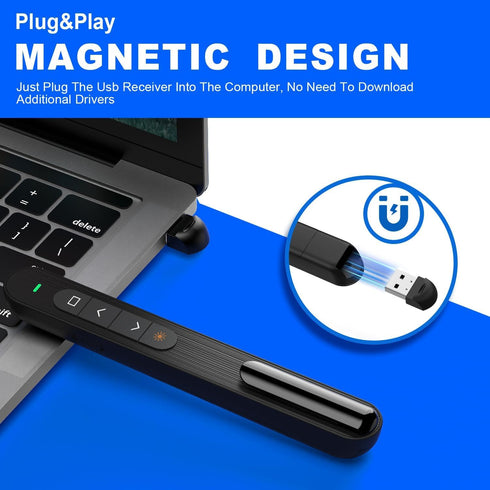 QUI Presentation Clicker, Wireless Presenter with Hyperlink Volume Control, RF 2.4GHz USB Remote for PowerPoint &
