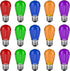 S14 Colored LED String Light Bulbs, 15 Pack, 1 Watt Plastic Shatterproof, E26 Medium Base, Multi-Color