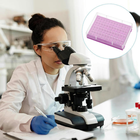 PATIKIL 96 Wells PCR Tube Rack for 0.2ml Test Strips, 4pcs Waterproof Tubes Filling Tray, Purple
