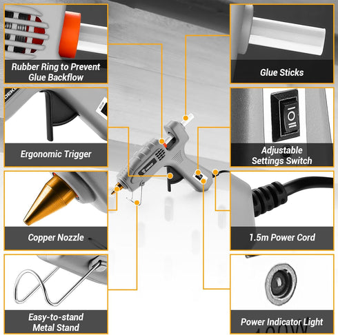 60/100Watt 25 Set Hot Glue Gun Full Size: DEKOPRO Dual Temp Hot Glue Gun Kit with Glue Sticks, Organize Storage Case