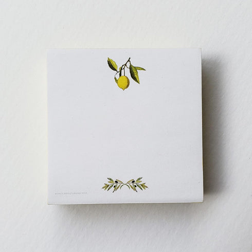 Lemon & Olive Branch Sticky Note Cube - 3 3/8" x 3 3/8" x 1" (86mm x 86mm x 25mm)