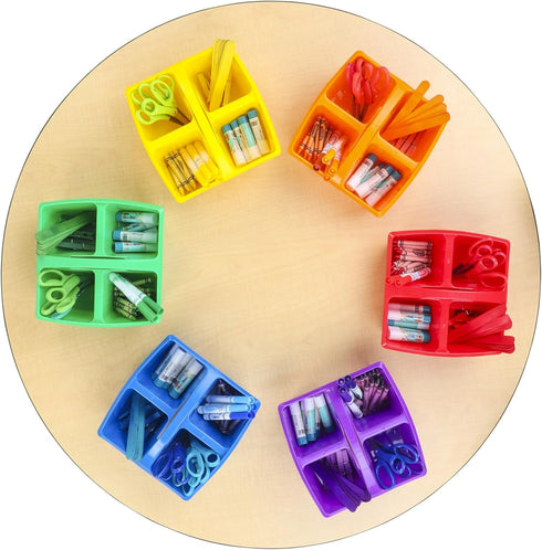 Really Good Stuff - Four-Equal-Compartment Caddies, Set of 6, Assorted Colors, Stackable Design