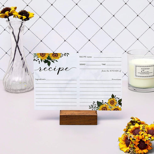 Zonon 50 Pieces Sunflower Recipe Cards, 4x6 Double Sided Kitchen Note Cards for Wedding, Bridal Shower