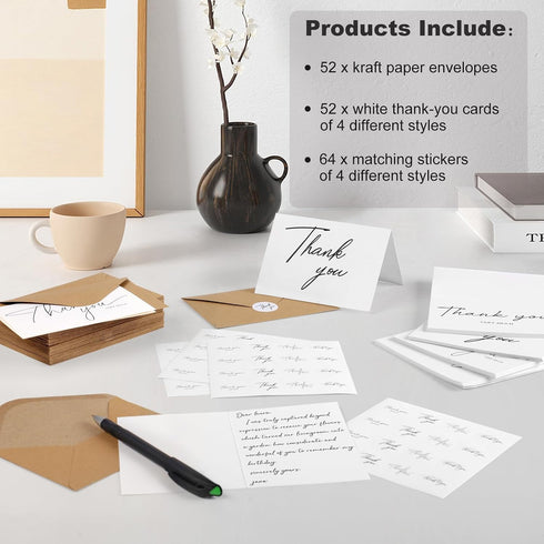 AZUREAL 52-Pack, 3.5x5 Inches Set Thank You Cards with Envelopes Minimalist Design Thank You Notes with Envelopes