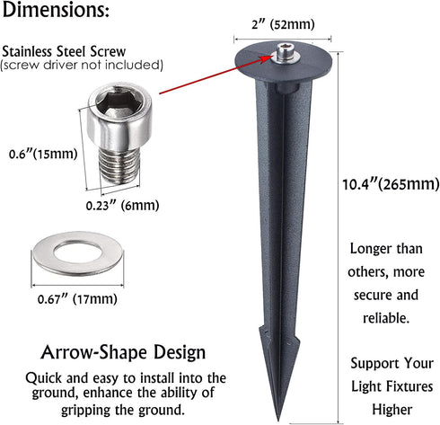 3W-120W Light,10.4 inches Aluminum Metal Ground Stake Spike Replacement for Outdoor Garden Spotlight Pathway Flood Wall