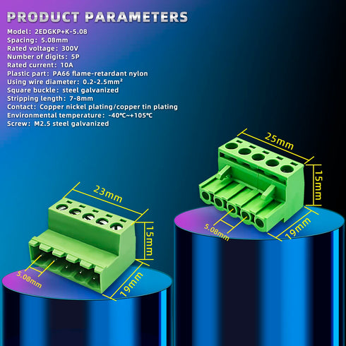 10 Pairs 5 Pin 5.08mm Pitch PCB Mount Screw, 10Pcs Phoenix Type Connector PCB Mount Terminal Block with 10Pcs Plug