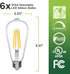 Bioluz LED 92 CRI Dimmable Edison Light Bulbs, 800 Lumen Warm White 2700K, 60W Replacement, 6-Pack