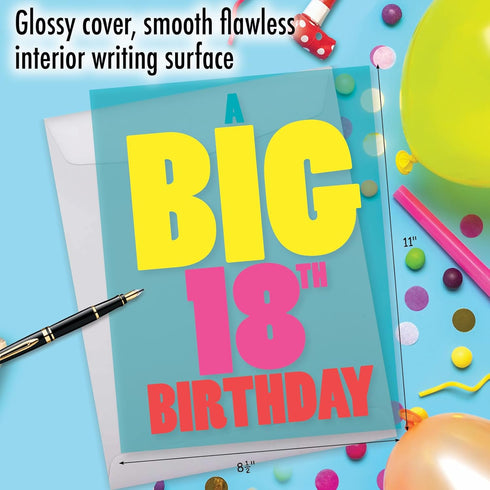NobleWorks 18th Milestone Birthday Card, 8.5 x 11 Inch, Celebration Stationery with Envelope